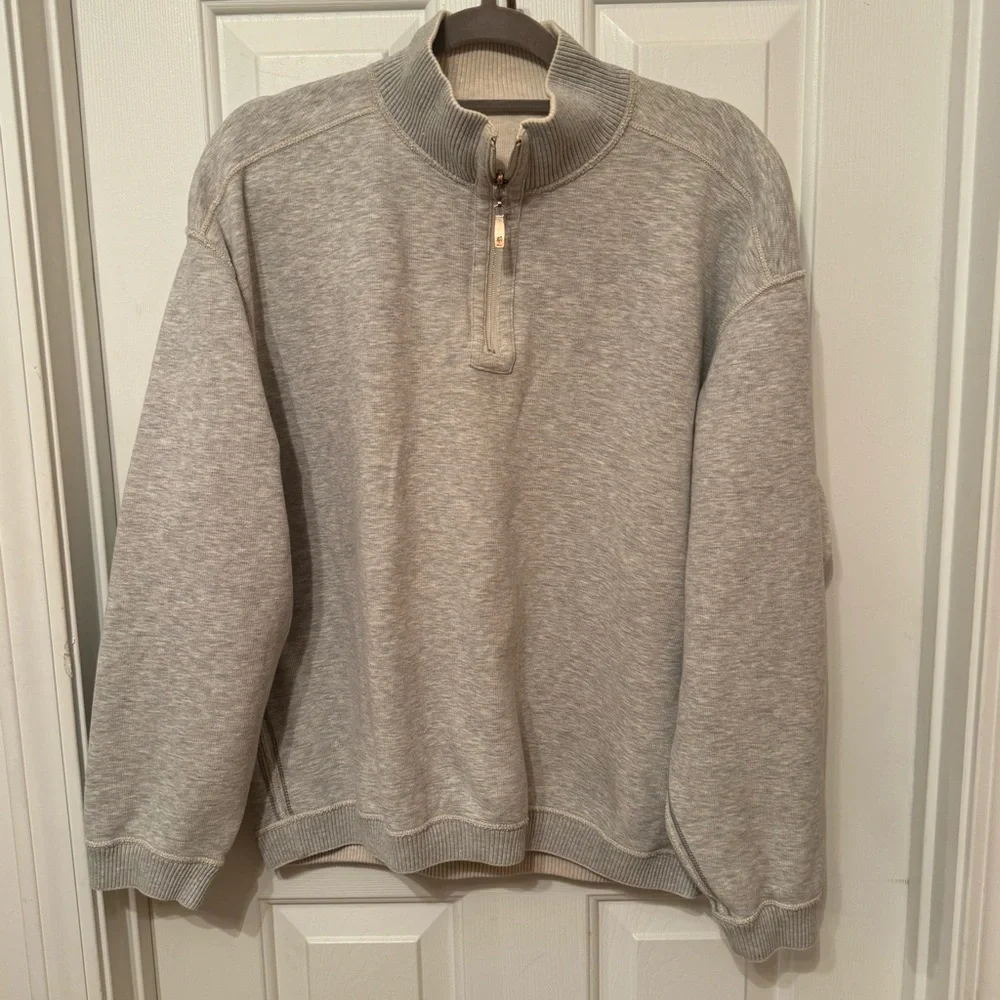 TOMMY BAHAMA RELAX ARUBA 1/4 ZIP REVERSIBLE SWEATSHIRT SZ L / BEIGE/GRAY
